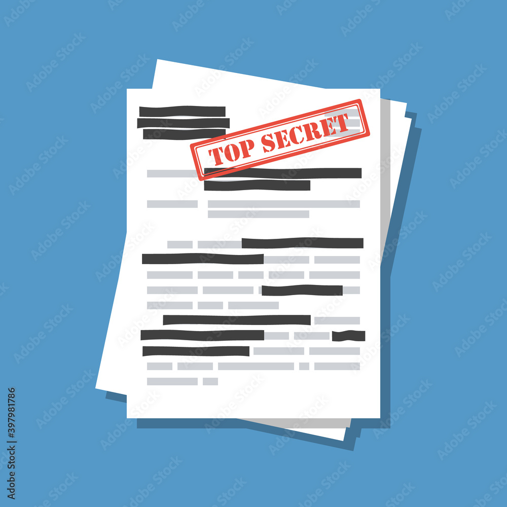 confidential document with top secret stamp and hidden parts of text