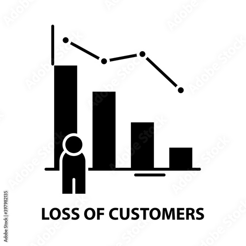 loss of customers icon, black vector sign with editable strokes, concept illustration