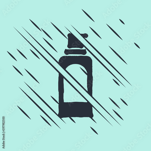 Black Spray can for hairspray, deodorant, antiperspirant icon isolated on green background. Glitch style. Vector.