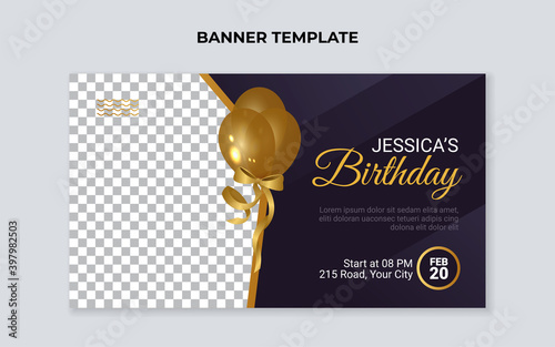 Birthday party invitation banner template. Suitable for birthday celebration, wedding party and anniversary event