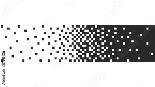 Pixel, squares, black. Line, horizontal bar halftone, random, small rectangles, banner. Vector design element, on an isolated white background.