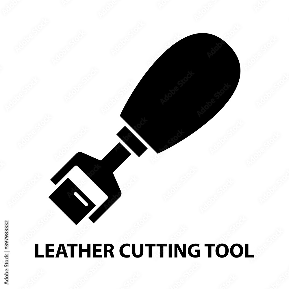 leather cutting tool icon, black vector sign with editable strokes, concept illustration leather cutting tool icon, black vector sign with editable strokes, concept illustration