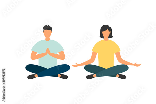 Meditation concept, yoga health benefits of the body. mind and emotions, thought process. Vector Illustration