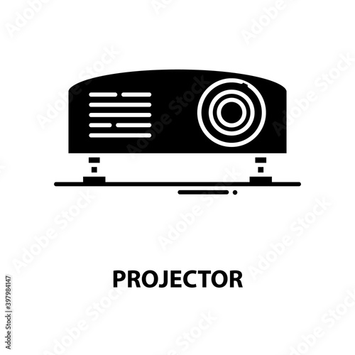 projector symbol icon, black vector sign with editable strokes, concept illustration