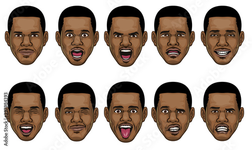 black man head in various face espression