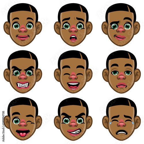 set of black boy head with varios expression photo