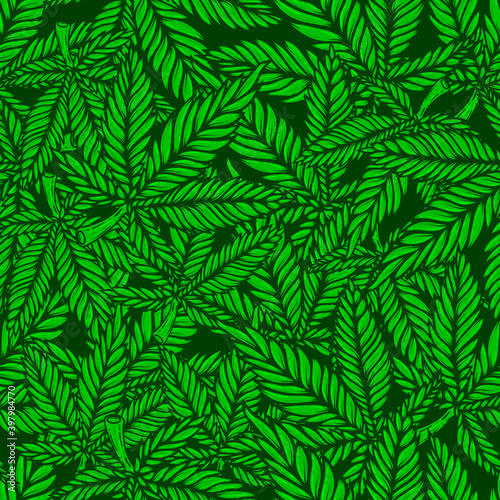 Seamless pattern with cannabis leaves. For poster,card, banner, flyer. Vector illustration