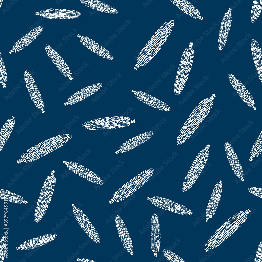 Seamless pattern with sweet corn ears