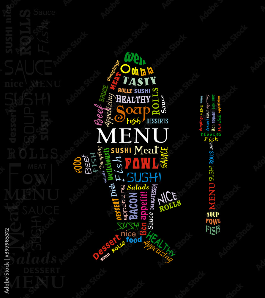 The concept of the menu design in the shape of a fish collected from ...
