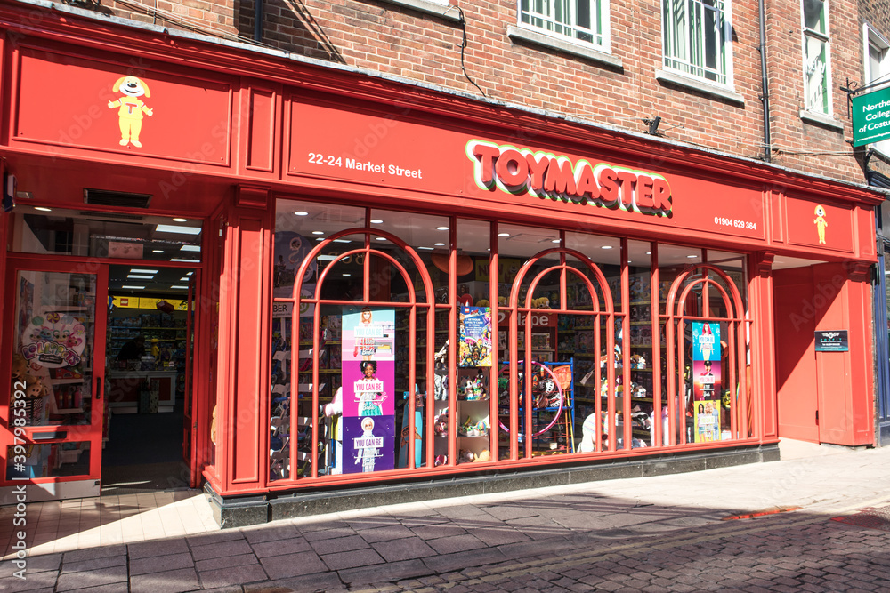 Exterior of Toymaster Toy store shop showing company logo, sign