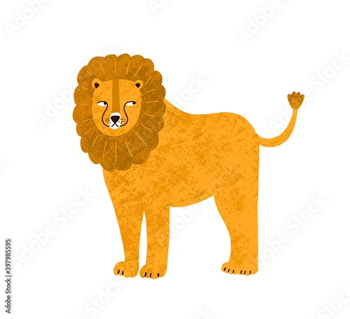 Childish cute lion in simple scandinavian style. Lovely african leo cub in fl...