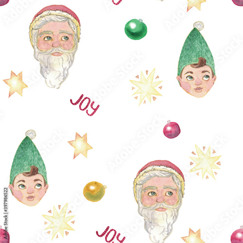 Seamless Christmas pattern with Santa ans Elf