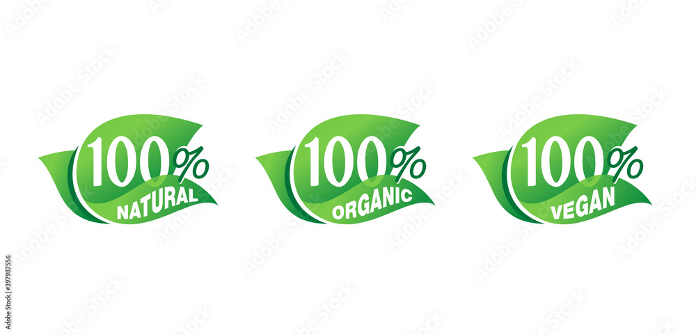 100 natural, 100 organic, GMO free pictograms