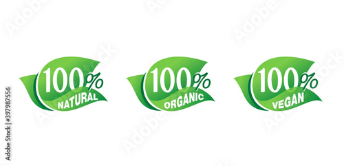 100 natural, 100 organic, GMO free pictograms