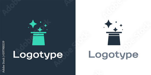 Logotype Magic hat icon isolated on white background. Magic trick. Mystery entertainment concept. Logo design template element. Vector.