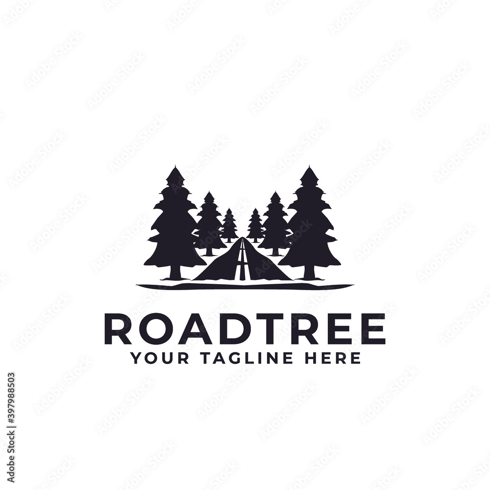 street pine tree illustration logo design