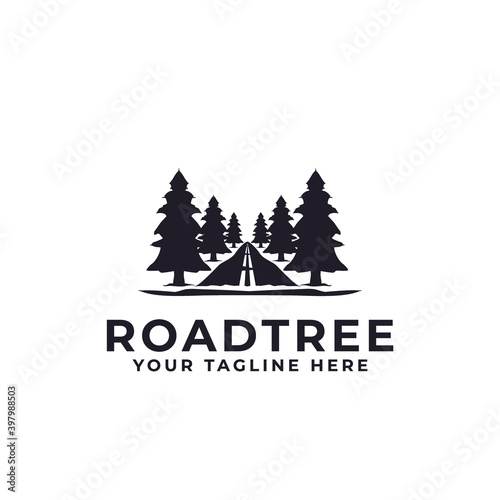 street pine tree illustration logo design