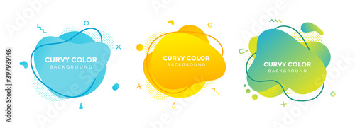 Modern liquid abstract element graphic gradient flat style design fluid vector colorful illustration set banner simple shape template for presentation, flyer, isolated on white background.