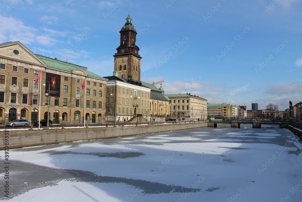 Swedish architecture in Gothenburg in winter