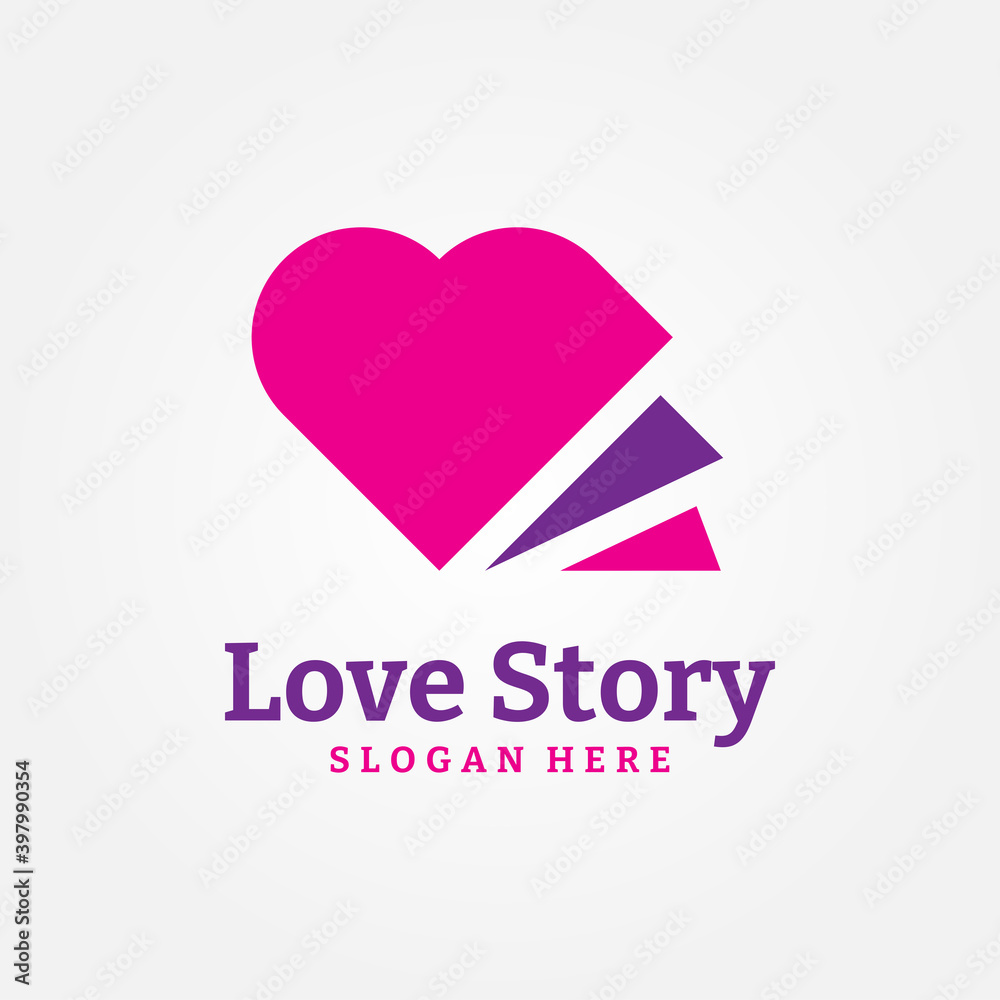 Story Book Logo Design Template. Love book logo vector illustration
