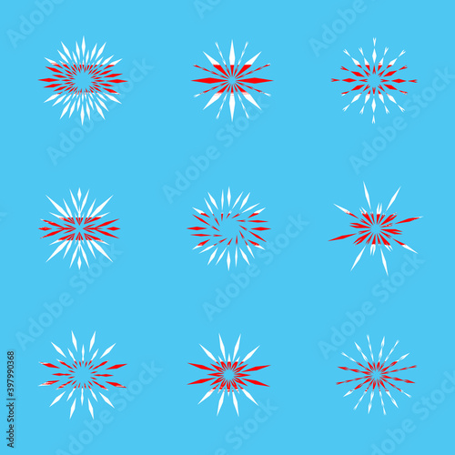New Year's snowflakes, festive snow crystals for Christmas, white-red-white colors, like the Belarus flag. Isolated.Vector illustration