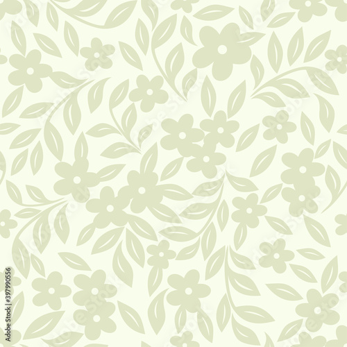 Seamless light background with beige flowers and leaves. Vector retro illustration. Ideal for printing on fabric or paper for wallpapers, textile, wrapping.