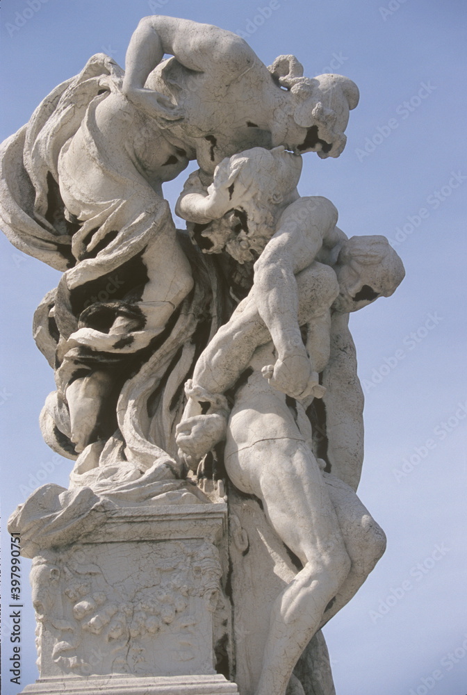 View of “Sacrifice” sculpture group on Altar of the Fatherland in Rome, Italy