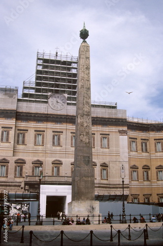 View of Montecitorio Obelisk and Montecitorio Palace in Rome, Italy