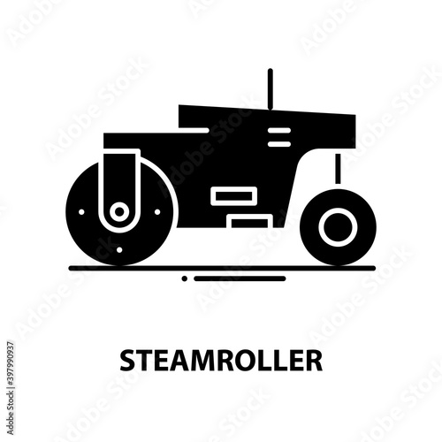 steamroller icon, black vector sign with editable strokes, concept illustration