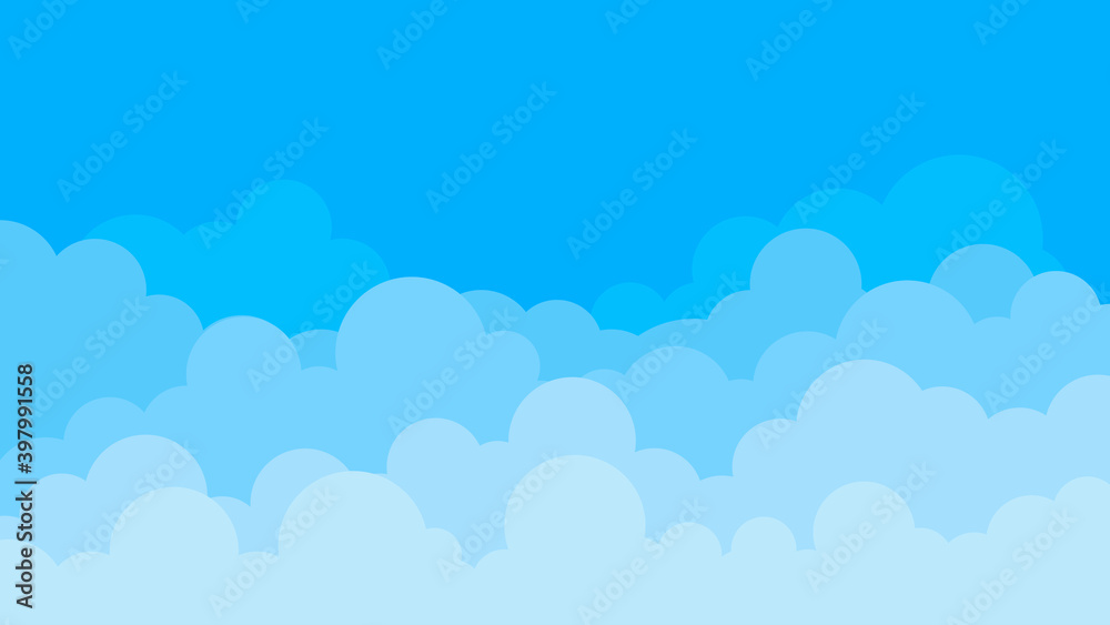 Clouds stacked layers on top light blue sky cartoon flat design landscape background vector illustration.