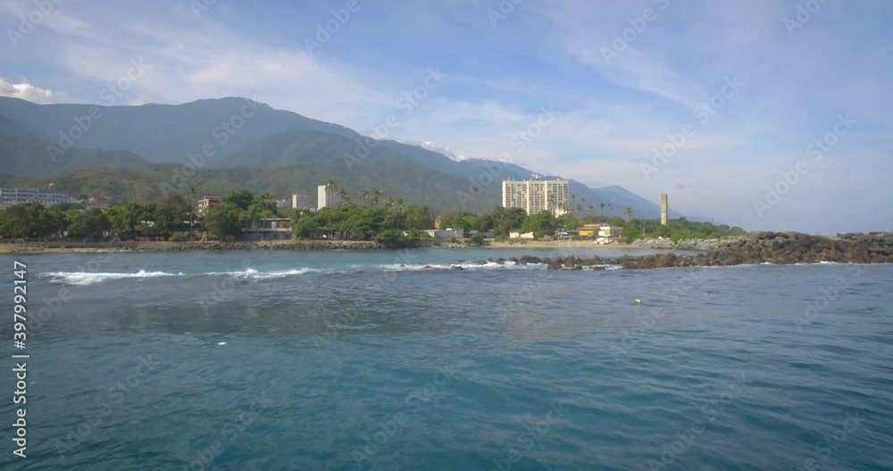 Birds eye view of the coastline in the calm Caribbean Sea
