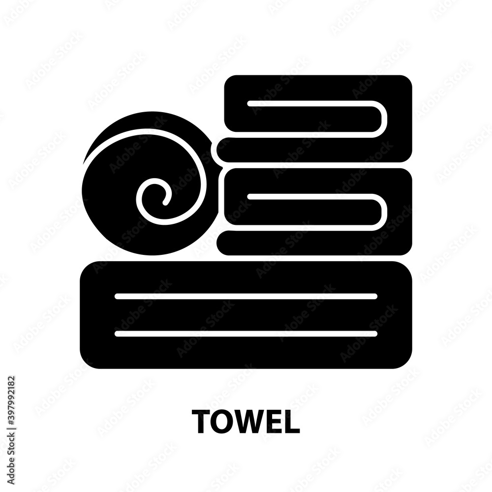 towel icon, black vector sign with editable strokes, concept illustration towel icon, black vector sign with editable strokes, concept illustration