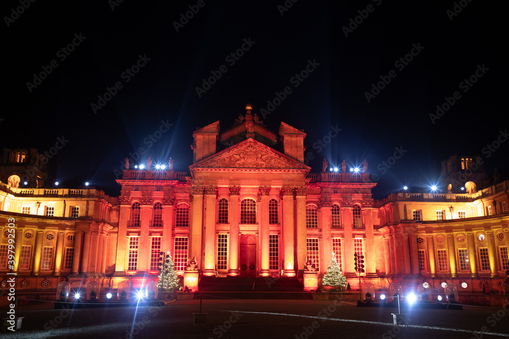 Fototapeta premium A Stately Home Illuminated For Christmas As Part Of The Christmas Lights Trail
