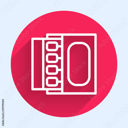 White line Open matchbox and matches icon isolated with long shadow. Red circle button. Vector.