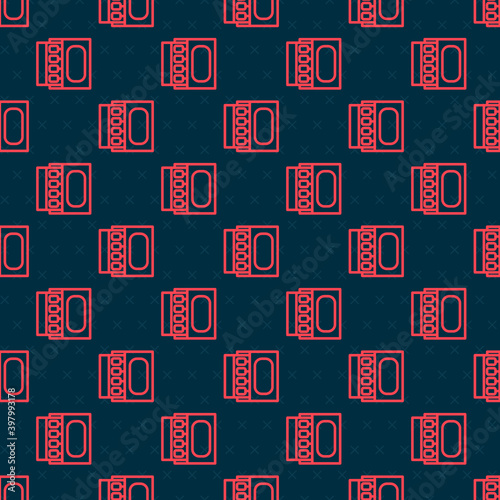 Red line Open matchbox and matches icon isolated seamless pattern on black background. Vector.