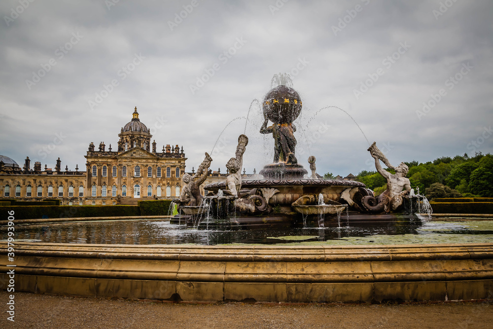 Atlas Fountain in the park of Castle Howard in Yorkshire,  United Kingdom