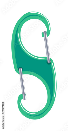 Double s-shaped carabiner equipment on white background