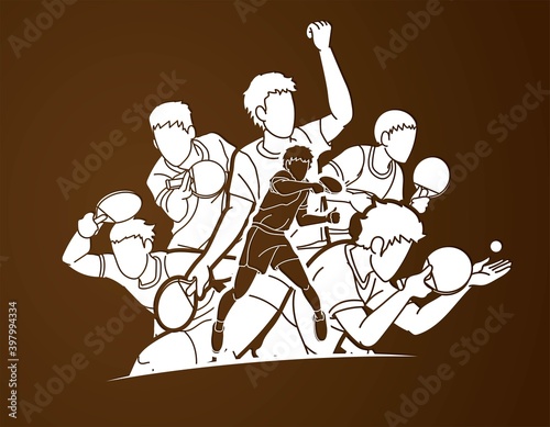 Group of Ping Pong players, Table Tennis players action cartoon sport graphic vector.