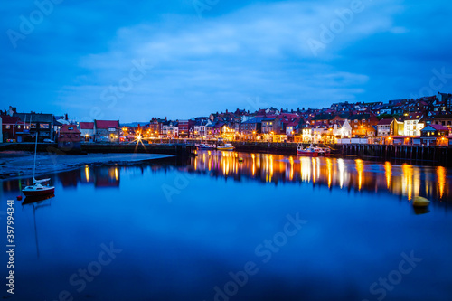 Evening view over harbour of Whitby   Yorkshire   United Kingdom