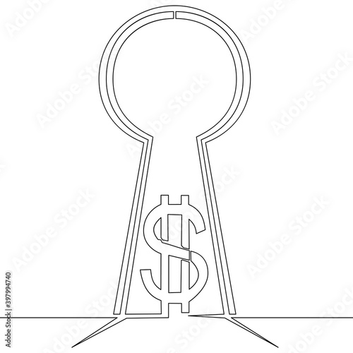 Continuous line drawing dollar in keyhole concept