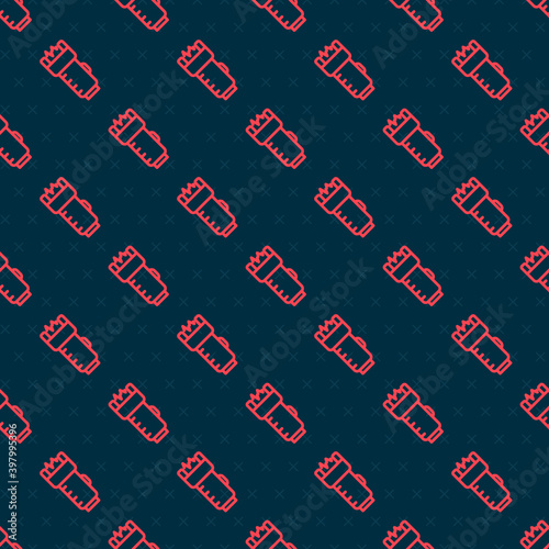 Red line Police electric shocker icon isolated seamless pattern on black background. Shocker for protection. Taser is an electric weapon. Vector.