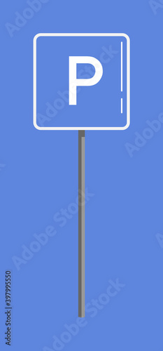 Blue car parking zone road sign on pole isolated on white
