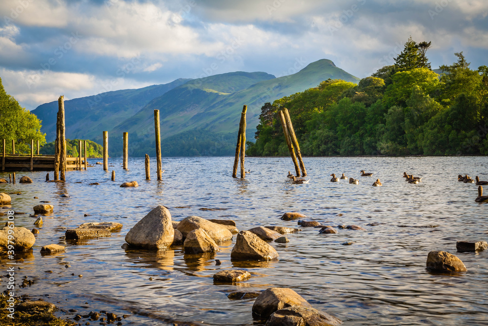 On the shore of Derwent water in Keswick, Lake district, Cumbria, United Kingdom On the shore of Derwent water in Keswick, Lake district, Cumbria, United Kingdom