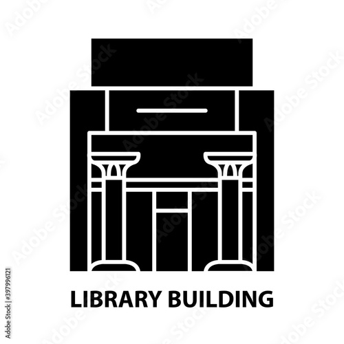 library building icon, black vector sign with editable strokes, concept illustration