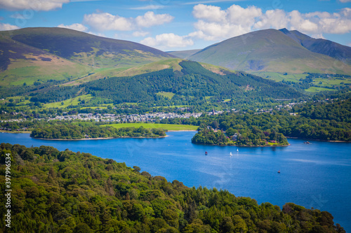Hills around the small town of Keswick at Derwentwater, Lake district, Cumbria, United Kingdom