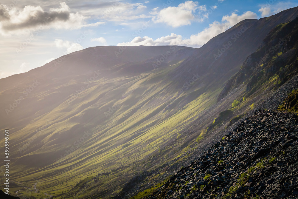 Naklejka premium Sunset at Honister Pass in the Lake district, Cumbria, United Kingdom