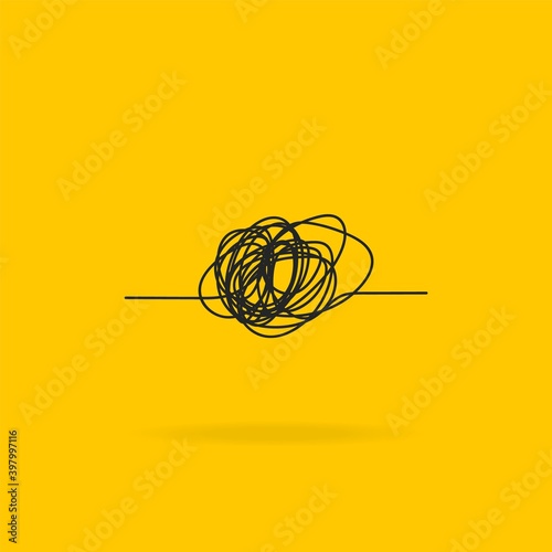 Chaos icon. Ball of thread line icon with scribble. Hand drawn scrawled sketch. Tangled ball of thread. Vector