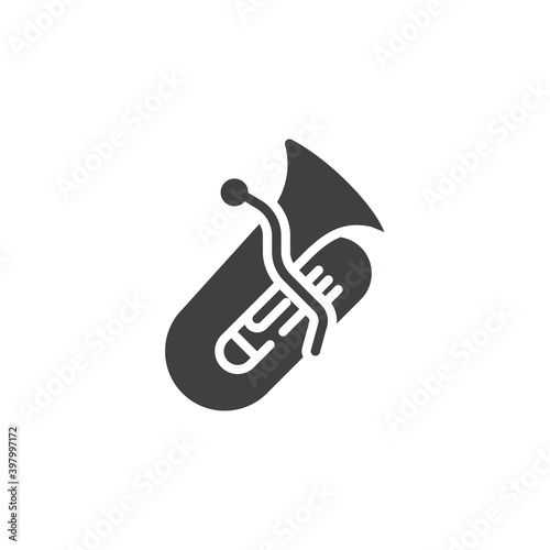 Tuba musical instrument vector icon. filled flat sign for mobile concept and web design. Wind instrument tuba glyph icon. Symbol, logo illustration. Vector graphics