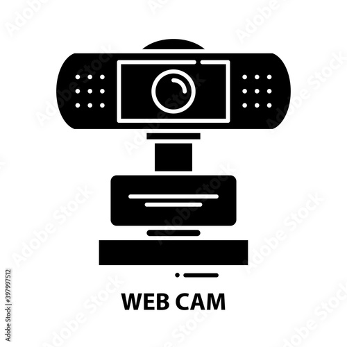 web cam icon, black vector sign with editable strokes, concept illustration