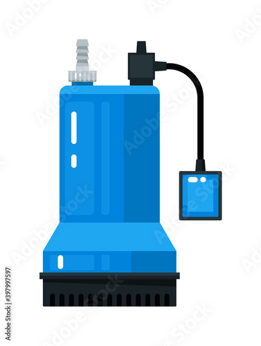 Submersible sewage effluent pump equipment on white
